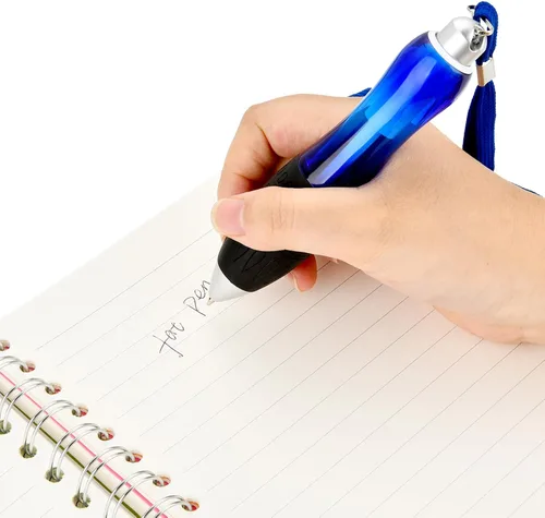 Vista 3 de Jetec 10 bolígrafos grandes y gruesos cortos de 0.028 in, cuerpo azul con cuerda para colgar, gran agarre ancho para artritis, dolor de manos