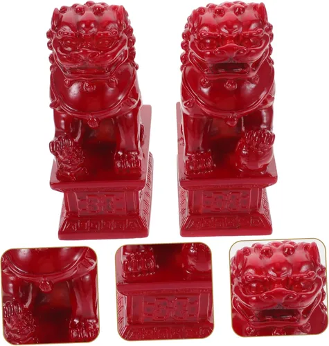 Vista 3 de BESTOYARD 1 par de adorno de león de piedra asiática estatua de león Fu Perros Estatua de animales salvajes Estatua de Feng Shui Estatuas