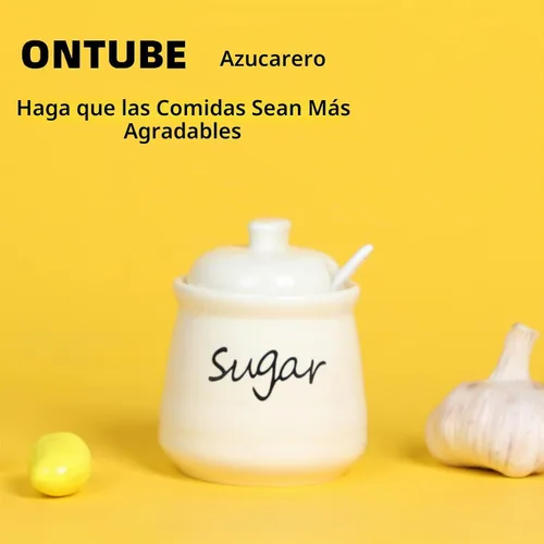 Vista 3 de ONTUBE Azucarero de cerámica con tapa y cuchara 12oz (beige) Ceramic, 12oz, lid & spoon, airtight seal, easy-clean, dishwasher-safe