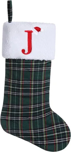 Vista 26 de Calcetines de Navidad bordados con monograma inicial de 20 pulgadas, decoración de Navidad, calcetines personalizados, decoración de temporada