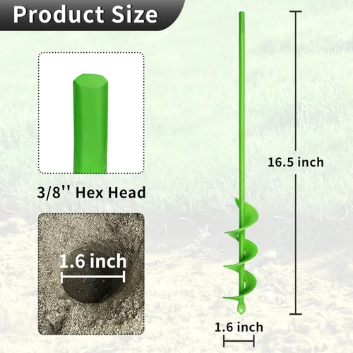 Vista 2 de Broca de taladro para plantar, broca en espiral de longitud extendida de 1.6 x 16.5 pulgadas, para bombillas, flores y plantas de cama, se adapta a