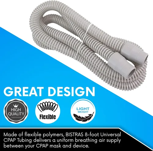 Vista 2 de BISTRAS Fabricado en Estados Unidos, tubo universal CPAP de 8 pies, compatible con todos los principales CPAP, BiPAP y la mayoría de máquinas