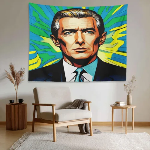 Vista 3 de Shrahala American Election Man Wall Tapestry, Yellow Hair Suit Green Background Wall Hanging Large Tapestry Decoration Polyester Fiber White Hem