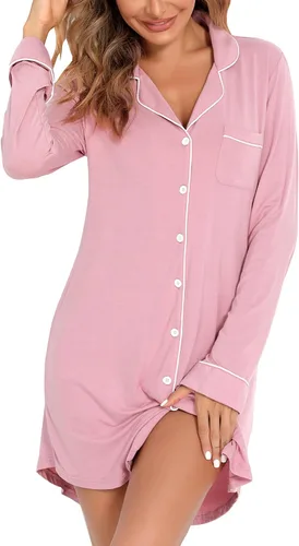 Vista 4 de Camisones para mujer, con botones, manga corta, camisón de pijama suave
