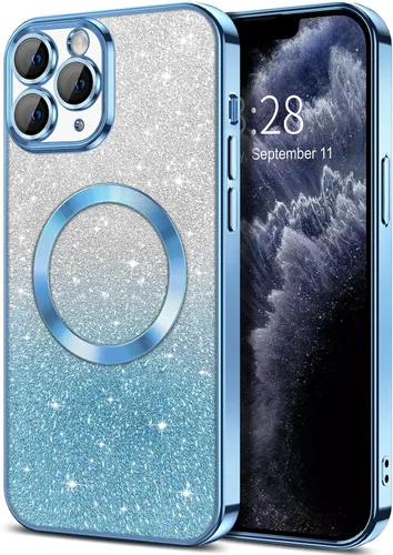 Vista 114 de Hython Funda para iPhone 12 Pro Max Transparente Magnética con Purpurina [Compatible con MagSafe] Protector Completo de Lente de Cámara Delgado