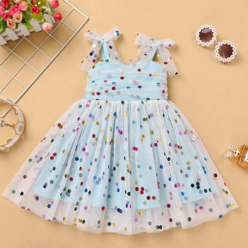 Vista 3 de IMEKIS Vestido de princesa de cumpleaños para niña pequeña, confeti brillante, bohemio, arco iris, pastel, sesión de fotos, traje para 1-6T