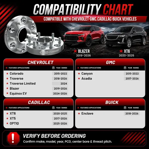 Vista 3 de Espaciadores de ruedas hubcéntricos de 25mm (1 pulgada) 6x120 compatibles con GMC Canyon Acadia, compatibles con Cadillac SRX XT5 XT6, compatibles