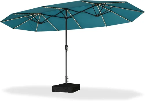 Vista 92 de PURPLE LEAF - Sombrilla de mercado de patio de 13 pies con base rectangular doble cara, sombrilla de mesa para exteriores con manivela, 12 varillas