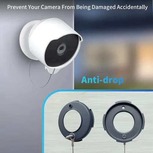 Vista 3 de Soporte antirrobo para Google Nest Cam (batería), cubierta protectora impermeable anticaída para cámara con cable de cadena de seguridad, accesorios