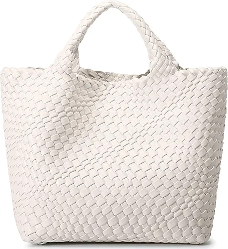 Vista 14 de Bolso tejido para mujer, bolso tote de cuero vegano grande para verano, playa, viaje, bolso de mano y cartera retro hecho a mano, bolso de hombro