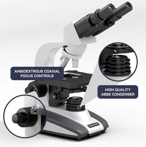 Vista 3 de Omano Microscopio para estudiantes - 40x - 1000x - Microscopio binocular compuesto con etapa mecánica de doble capa, condensador profesional Abbe