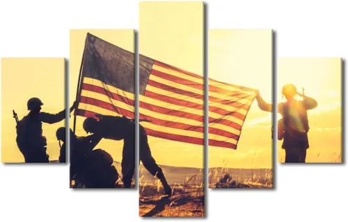 Vista 28 de Arte de pared para sala de estar, imágenes de la bandera estadounidense, impresión en lienzo, arte de pared militar de Estados Unidos de la Segunda
