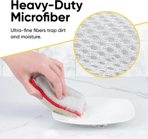 Vista 5 de Esponjas de microfibra para platos, esponja antiarañazos, limpieza doméstica resistente, suministros de limpieza multiusos para lavar platos