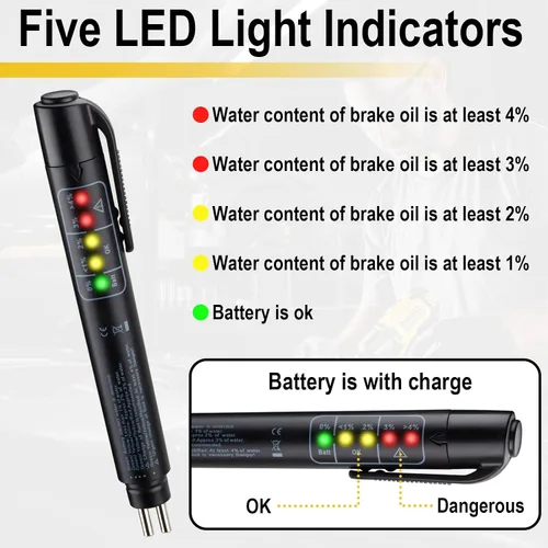 Vista 4 de ecocstm Probador de Líquido de Frenos, Probador de Humedad de Líquido de Frenos, Probador de Líquido de Frenos en Pluma con 5 Indicadores LED