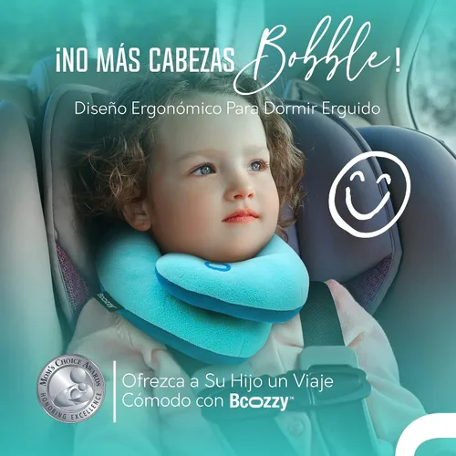 Vista 4 de BCOZZY Paquete de 2 almohadas de viaje para niños, color rosa pequeño y azul marino pequeño, soporte patentado para la cabeza, el cuello