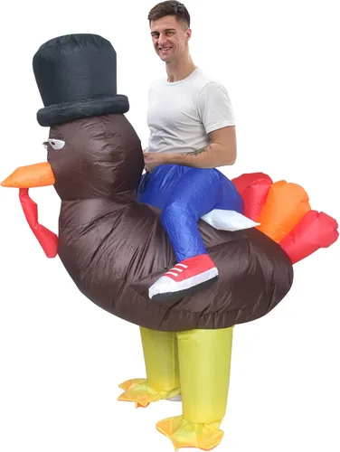 Vista 2 de IHGYT Riding Turkey Inflatable Costume Funny Blow up Cosplay Suit Adult Halloween Dress Up Free