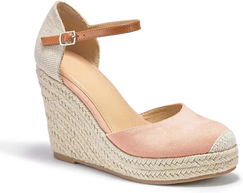 Vista 3 de FISACE - Alpargatas de verano para mujer sandalias de plataforma con hebilla en el tobillo y puntera cerrada