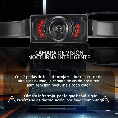 Vista 3 de Cámara de respaldo HD para automóvil con cámara de matrícula de visión nocturna de 8 LED, gran angular de 170°, cámara de visión trasera impermeable