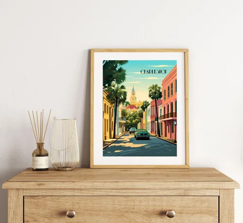 Vista 5 de Turnip Designs 8X10 sin marco Charleston Carolina del Sur Retro Ciudad Urbano Paisaje Arte Impresión Póster Ilustración Decoración del Hogar RC005