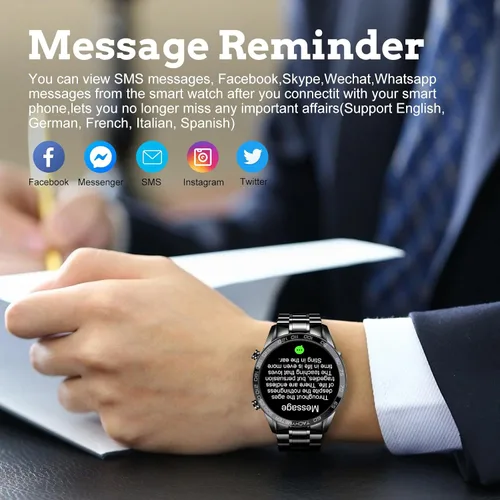 Vista 7 de Reloj inteligente para hombre para Android iOS, llamadas Bluetooth, chat de voz con monitor de frecuencia cardíaca/sueño, monitor de fitness