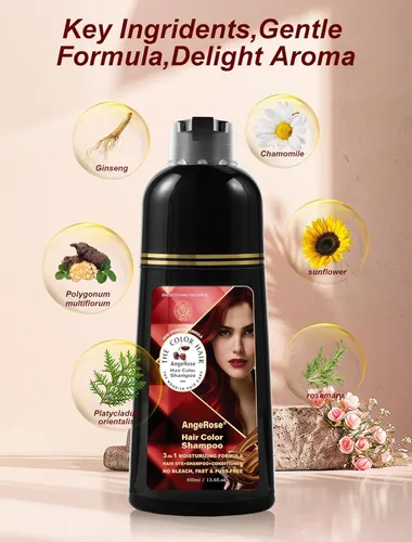 Vista 3 de Champú de Tinte de Cabello Vino Rojo 3 en 1, Tinte Natural para el Cabello para Cubrir el Cabello Gris, 400 ML