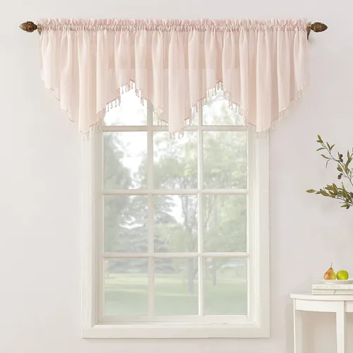Vista 9 de No. 918 Erica - Juego de 3 cortinas de gasa triturada con cuentas transparentes con bolsillo para cortinero Amarillo