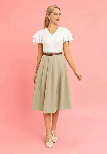 Vista 8 de Belle Poque Falda midi vintage con bolsillos para mujer, de cintura alta, plisada, con cinturón