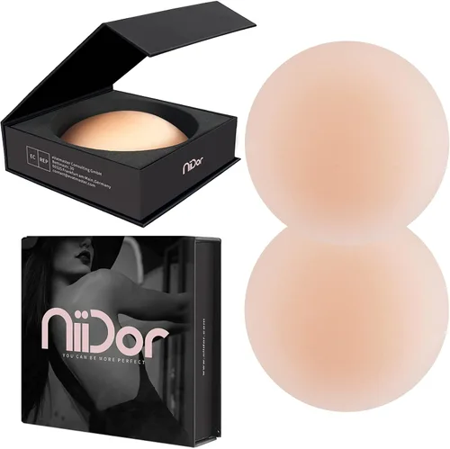 Vista 2 de Niidor Calcomanías adhesivas reutilizables de silicona para pezones para mujeres, pétalos de pecho con estuche de viaje