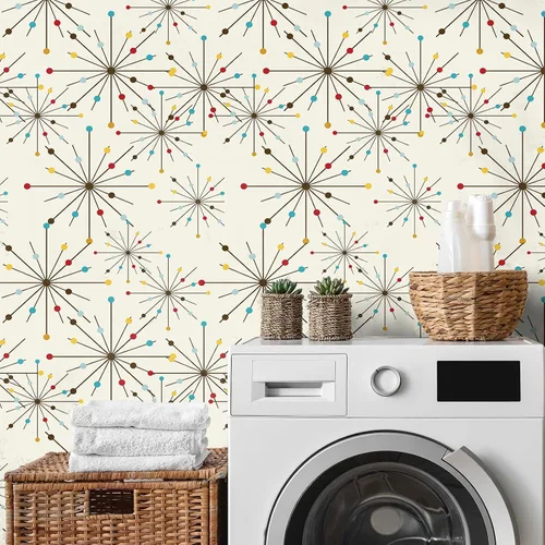 Vista 6 de MotiMind Papel Tapiz de Mediados del Siglo 15.75" x 118" Papel Tapiz Moderno de Mediados del Siglo Autoadhesivo y Extraíble Decoraciones de Pared