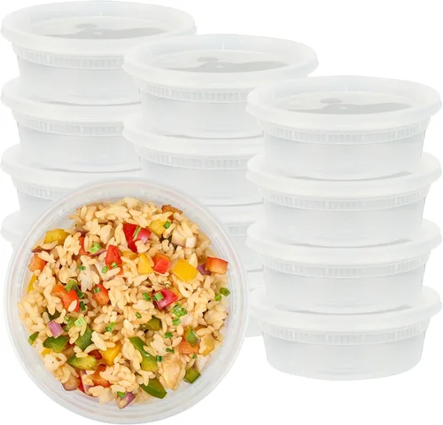 Vista 2 de Restaurantware -Asporto - Cajas para llevar de 8 onzas, 25 recipientes redondos para sopa para microondas - Tapas de plástico transparente