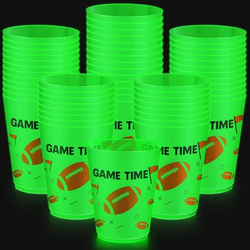 Vista 9 de 24 vasos de béisbol que brillan en la oscuridad, vasos de plástico esmerilados de 16 onzas, vaso verde reutilizable con patrones de estrellas