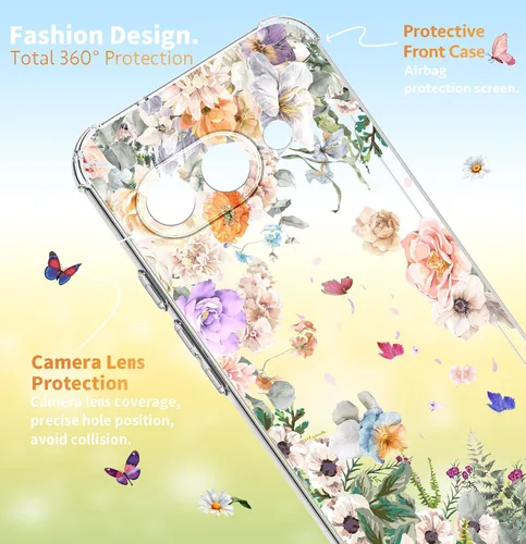 Vista 3 de Funda para Google Pixel 9A 5G, diseño de flores, delgada, anticaídas, a prueba de golpes, suave, a prueba de golpes, transparente, funda protectora