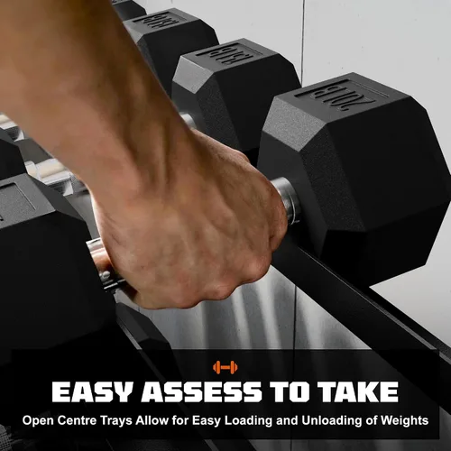 Vista 5 de Dumbbell Sets with Rack, Rubber Hex Dumbbells, 160/220/280/360/450/550LBS, Hand Weights with Chrome Handle for Strength Training 280 libras