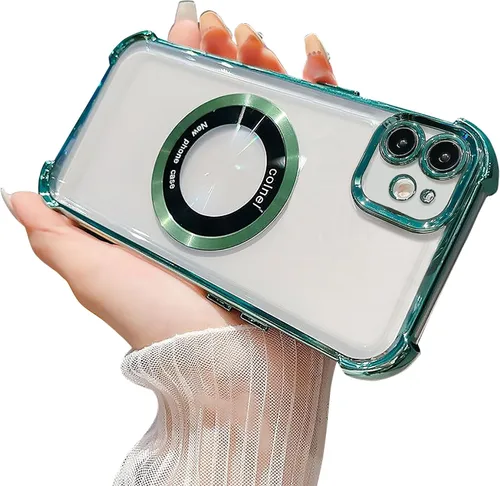 Vista 44 de Funda magnética transparente para iPhone 11, funda de lujo con cuatro esquinas brillantes, protección a prueba de golpes de grado militar
