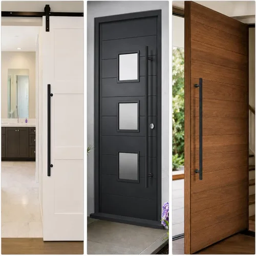 Vista 10 de Prima Decorative - Manija larga para puerta, manija de puerta de entrada de 18 pulgadas, forma redonda en forma de "H", acero inoxidable 304 - Negro