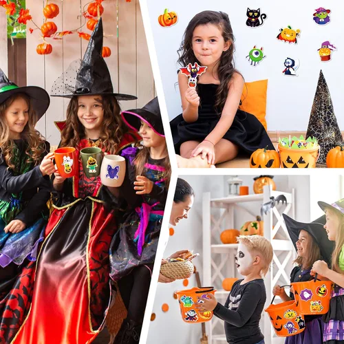Vista 6 de 200 calcomanías de Halloween para niños y adultos, paquete de calcomanías de vinilo de calabaza para botellas de agua, regalos de fiesta de Halloween