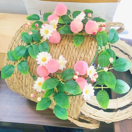 Vista 15 de Vid artificial de arándanos, margaritas blancas falsas, bayas y plantas, guirnalda para boda, jardín, oficina, hotel, fiesta, decoración artística