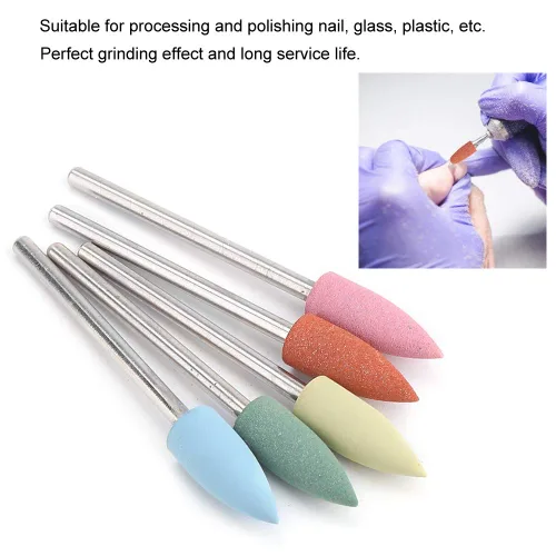 Vista 7 de Juego de 5 brocas para uñas, brocas para uñas, manicura de goma, pedicura, accesorio de rebabas para esmalte de uñas, uñas de gel acrílico, manicura
