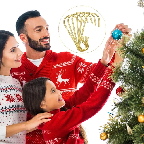 Vista 6 de Hotop 120 ganchos dorados para adornos, ganchos colgantes de alambre de metal flexible de Navidad con caja de almacenamiento para árbol de Navidad