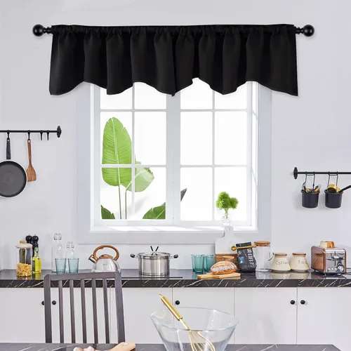 Vista 8 de Cenefas negras para ventanas, cenefas festoneadas para baño, sala de estar, cortinas de cenefa corta, 52 x 18 pulgadas