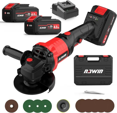 Vista 11 de Kit de amoladora angular inalámbrica de 4 pulgadas NAWIN, amoladora de velocidad variable, batería de iones de litio de 2×4.0Ah y cargador rápido