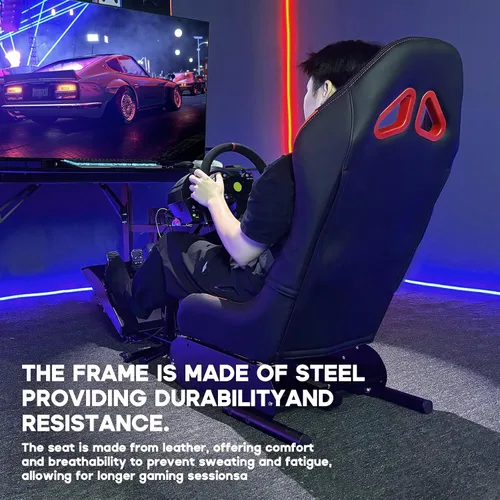 Vista 4 de DIWANGUS Racing Simulator Cockpit Racing Wheel Stand with Seat Gaming Chair Sim Racing Cockpit for G29 G920 G923 G27 G25 T248X T248 T300RS T150 458