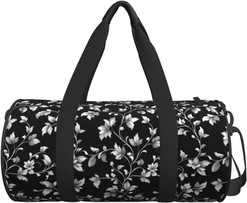 Vista 7 de Large Duffle Bag for Travel - Retro White Leaves Print Gym Bag for Women Men, Travel Foldable Bags for Women Men with Zippered Multiple Pockets