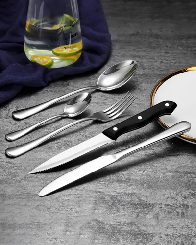 Vista 4 de EUIRIO Juego de cubiertos de 48 piezas con cuchillos para carne, cubiertos de acero inoxidable resistente para 8, cubiertos de grado alimenticio