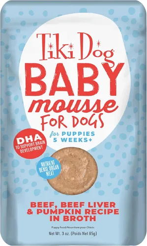 Vista 10 de Tiki Dog Baby Mousse - Comida húmeda para perros, pollo, bolsa de 3 onzas (12 unidades)