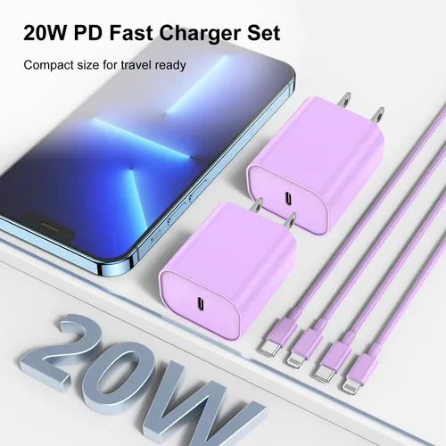Vista 6 de Fashia Cargador rápido para iPhone, cable Lightning de carga rápida de 10 pies, para iPhone 14, 13, 12 Pro Max, carga rápida con bloque de cargador