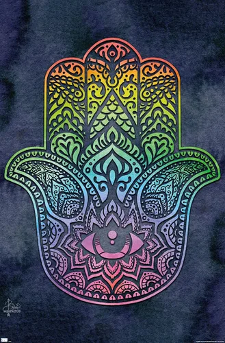 Vista 9 de Trends International Brigid Ashwood - Póster de pared de Hamsa arcoíris, 22.4 pulgadas de largo x 14.7 pulgadas, versión enmarcada de madera