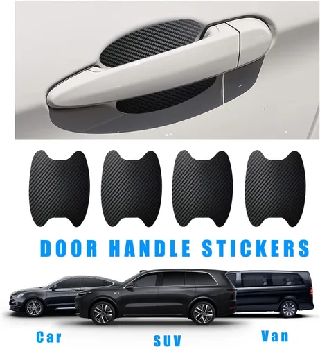 Vista 6 de Ziciner 4 calcomanías para manija de puerta de automóvil, textura de fibra de carbono, películas protectoras para manija de puerta automática