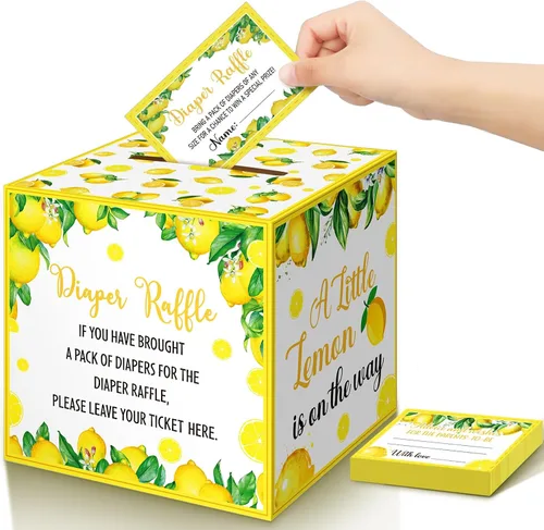 Vista 52 de Teling 51 boletos para rifas de pañales con caja de tarjetas, decoración de baby shower, caja de revelación de género para fiesta de rifas