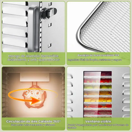 Vista 8 de Máquina deshidratadora de alimentos de 10 bandejas comerciales para cecina y hierbas, área utilizable de hasta 24.65 pies² y temperatura de 194℉